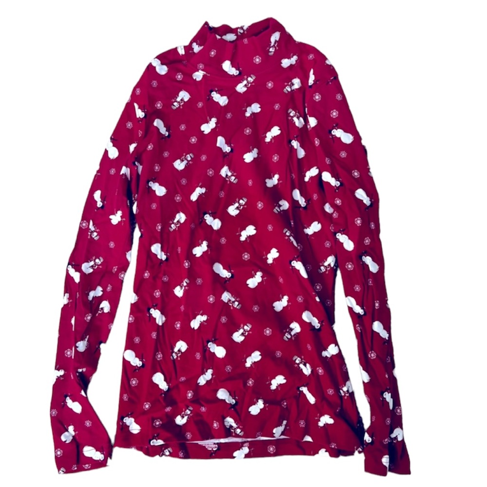 CROFT & BARROW RED WHITE SNOWMAN TURTLENECK Women’s Shirt Top